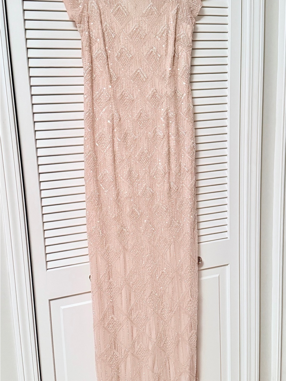 Adrianna Papell Pale Blush Sequin Maxi Gown